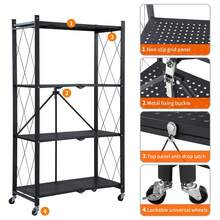 4-Tier Foldable Heavy Duty Metal Shelves With Wheels, No Assembly, Rust Proof, For Garage, Kitchen & Office