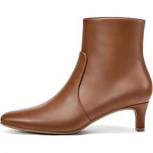 Sexy Square Toe Kitten Heel Booties For Women, Fashion Solid Color Side Zipper Ankle Boots With Faux Leather ,Comfortable Versatile Women Shoes - Caramel Brown - 查看 3