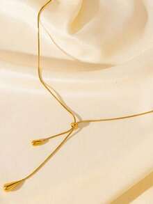 1pc Stainless Steel Retro Minimalist High-End Metallic Water Drop Pendant Necklace - Gold - View 4