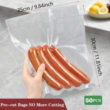 50个优质真空封口袋，可重复使用，密封，保鲜，压缩密封厨房真空袋，食品真空封口机食品储存袋，适用于水果、蔬菜、谷物、肉类、熟食、厨房用品 - 白色 - 查看 18