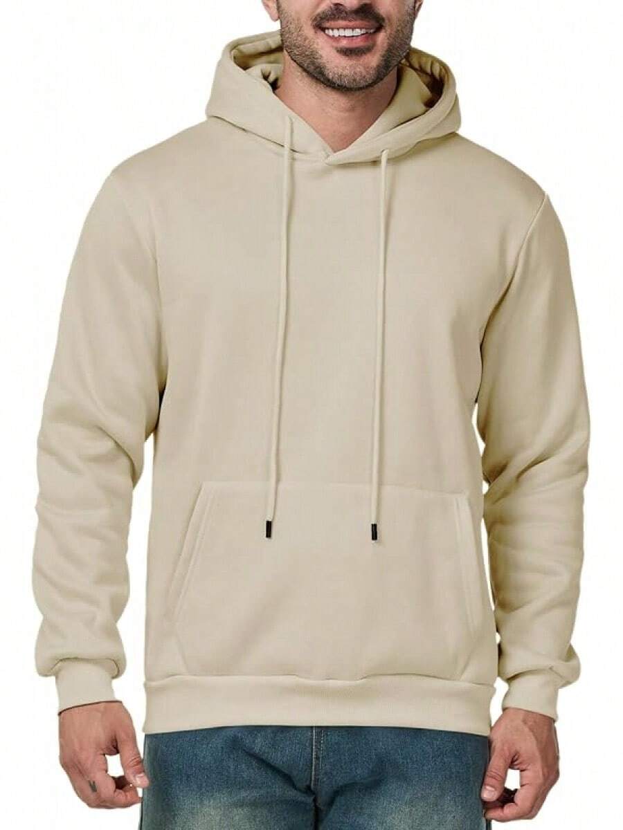 Mens Casual Long Sleeve Drawstring Athletic Hooded Pullover Sweatshirt With Pockets, Fashionable - Khaki - View 1