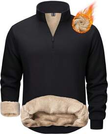 Men's Quarter Zip Pullover Sweatshirts Sherpa Lined Heavyweight Winter Thermal Warm Sweaters, Cozy Fashion - 卡其色 - 查看 8