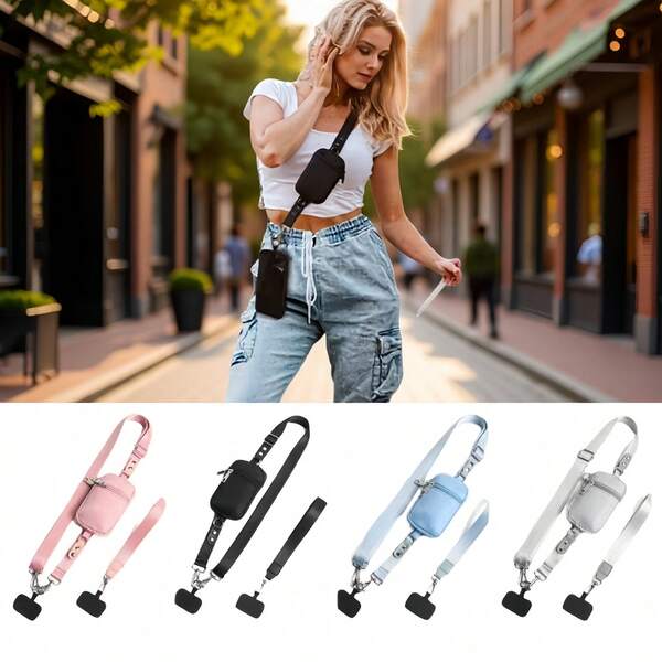 1 set de 2,5 cm de ancho Funda de teléfono móvil negra con cordón, colgante de teléfono móvil cruzado, accesorios de teléfono móvil, llavero, cordón de teléfono móvil, llavero cruzado de teléfono móvil, correa de hombro reemplazable, correa de hombro ajustable, compañero perfecto para exteriores