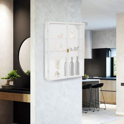 HOHOBLA Organizador de gabinete colgante montado en la pared, gabinete de cocina de metal con puertas de acrílico para comedor, cocina, baño (20x28 pulgadas)