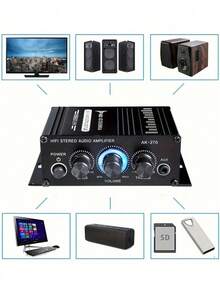 AK-270迷你双声道汽车立体声功放，家庭影院音响系统，12V立体声功放，带低音和高音调节。