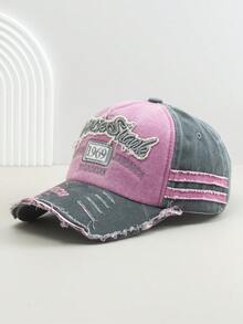 1pc Women's Distressed Frayed Brim Baseball Cap, Letter Embroidery Sun Hat, Versatile For Spring/Summer Outdoor Sports
