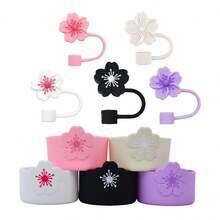 SUGAW 2 pezzi Set accessori tazza d'acqua con fiori di melo selvatico, 1 pezzo Coperchio cannuccia con fiori di melo selvatico (adatto a 10mm/0,39 pollici), 1 pezzo Manicotto tazza con fiori di melo selvatico, anti-polvere, resistente all'usura, bello e alla moda, accessori per borraccia portatili, compatibili con , adatti per sport, fitness, escursionismo, ufficio, scuola, regali di Natale, Ognissanti, San Valentino