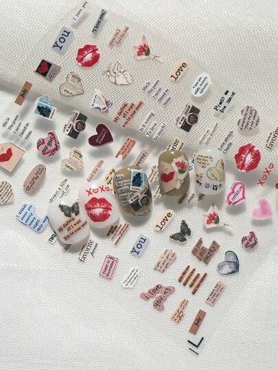 A European And American Retro Nail Art Sticker, Embossed Laser Technology, Simple And Niche, With Torn Edge Newspaper, Sweet Copy, Artistic English, Etc., Suitable For Personal DIY And Nail Phone Decoration Use