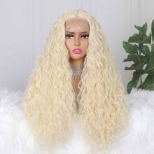 13x4 Lace Front Synthetic Wig, Suitable For Women, 613 Honey Blonde, Water Wave, Pre-Plucked, With Baby Hair, Suitable For Cosplay, Daily Wear, Party, Heat Resistant Fiber Material - Multicolor - View 5