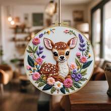 1 件刺绣套件，20x20cm/7.9x7.9 英寸花中鹿，手工 DIY 刺绣套件，适合成人和初学者，包括说明书、印花面料、刺绣拉伸和刺绣 - 彩色 - 查看 4