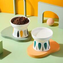 Tazón de cerámica para mascotas, tazón de gato estilo japonés, tazón de comida para gatos con patas altas, tazón de agua, tazón para mascotas para prevenir la tensión del cuello, diseño inclinado anti-derrame