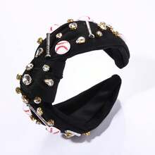 Knotted Headband For Women - Sport Hairband With Baseball Charms, Crystal Jeweled Embellished Wide Top Knot Headpiece For Game Day, Funny Gift For Ladies And Girls Fans (BLACK) - Bóng chày thắt nút màu đen - Xem 8