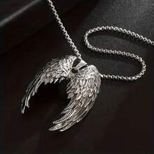Vintage Silver Angel Wing Pendant Necklace, Perfect Gift For Both Men And Women - 銀色 - 查看 4