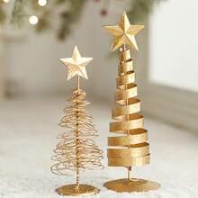 1/3 buc. Mini brazi de Crăciun aurii - Piesă centrală vintage de sărbători în formă de sticlă, pentru sufragerie și dormitor, decorațiuni elegante de masă cu bază stabilă, măiestrie sofisticată pentru casă, birou, petrecere - Accent festiv pentru casă, decorațiuni de Crăciun din fier, aranjament de masă, recuzită pentru decorarea bradului de Crăciun, decor pentru casă, decor pentru cameră