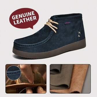 urtesico Men's High-Top Premium Genuine Leather Handcrafted Stitched Casual Boots, Soft & Thick Leather Upper, Durable Workwear Shoes, Classic Retro Style Design, Suitable For Work And Everyday Wear