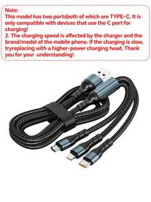 Durcord MFI Certified 3-In-1 MAX 120W Multi-Charging Cable With Excellent Durability, Type-C Fast Charging, Perfect Compatible With Iphone, Android Phones, And Tablets,Compatible With Iphone 16/15/14/13/12/11/ S24/S23/S22/S21, - Blue Black - View 8
