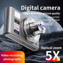 Cámara digital de 5K UHD y 64MP con lente retráctil, cámara para vlogging, zoom óptico 5X, pantalla de 3", enfoque automático y antivibración, cámara compacta de viaje para transmisión en vivo, tarjeta SD de 32GB y batería de 1200mAh, ideal para fotografía para principiantes, ajustes personalizables, excelente regalo para Navidad, Halloween, Acción de Gracias y cumpleaños