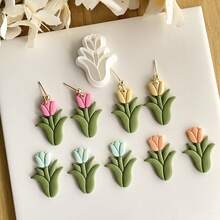 1pc DIY Soft Clay Mold Tulip Earring Jewelry Making Mold For Handmade Earrings - White - View 2
