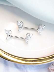 1 对银色锆石蝴蝶形乳环，适合女士 - 金黃色 - 查看 5