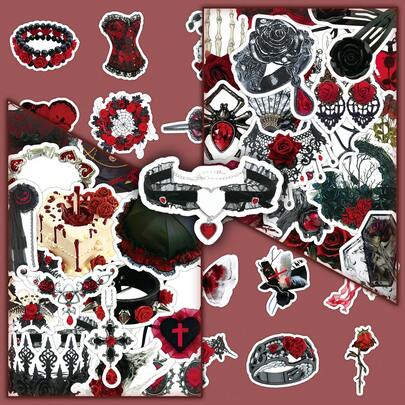 50pcs Dark Aesthetic Rose Gothic Luxury INS Style Decorative Stickers For Water Cups, Tablets, Journals Wall Decor Room Decor Wall Stickers Wall Sticker Home Decor
