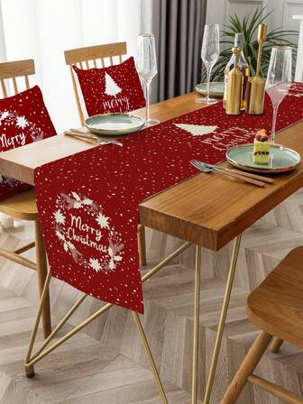 1 st. juldekorationsbordslöpare, enkelsidig linnetryckt, lämplig för kök, vardagsrumsdekorationer och julfestdekorationer
