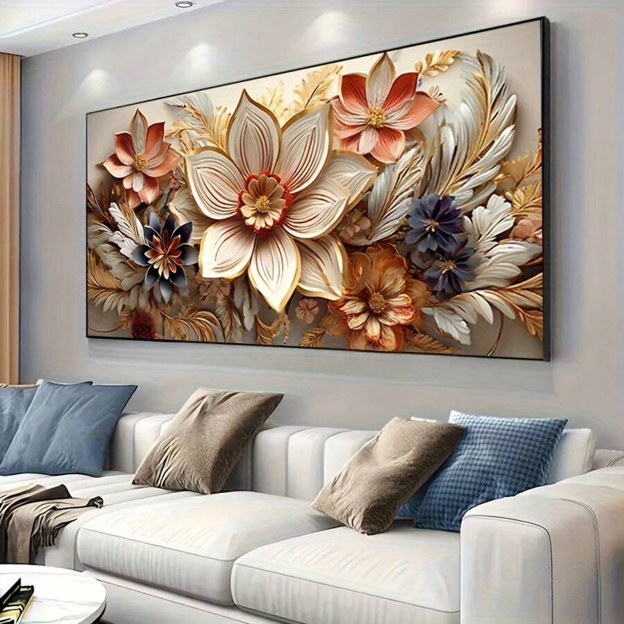 1 Pc Canvas Painting, Modern Luxury Floral Canvas Poster  , Wooden Framed Art,High Quality ,Thickness 2.25cm/1inch  Wall Art Prints Poster Direct Hanging Decor For Home Gifts,Living Room, Bathroom, Bedroom, Kitchen,Bar,Office - 彩色 - 查看 1