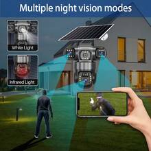 V380Pro Wireless Remote Camera, 2.4GHz WiFi Outdoor Solar Powered Surveillance Camera, 360° No-Dead-Angle View, 15MP HD, Dual-Way Audio, Motion Tracking, Alarm Push, Suitable For Outdoor, Sports Field, Ranch, Garden And Other Wireless Monitoring, Built-In Battery Pack, Solar Panel Powered For Year-Round Uninterrupted Operation