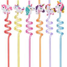 1/6Pcs Reusable Unicorn Straws, Plastic Colored Party Straws, Plastic Drinking Straws For Birthdays, Weddings, Hawaii Parties, Decorations, Easy To Clean, Cute Straws, Party Supplies, And Outdoor Gatherings - Multicolor - View 15
