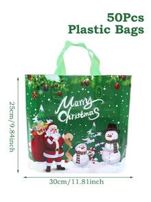 25/50pcs Christmas Handheld Gift Packaging Bag, Christmas Holiday Gift Packages, Hand-Held Bags, Plastic Packaging, Christmas Green Cute Santa Claus Snowman Pattern Gift Packaging Handheld Bag, Merry Christmas Gift Bag, Festive Christmas Eve Souvenirs, Green Plastic Christmas Gift Bags, Holiday Tote Bags, Suitable For Gifts, Shopping, And Party Favors, Perfect For Christmas, New Year, And Other Festive Occasions, 2026 New Year Gift