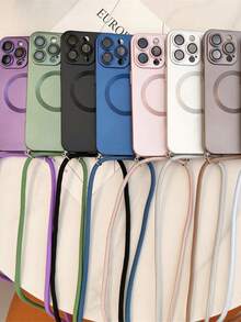 奢华斜挎项链挂绳哑光手机壳适用于 17 Air 16 15 14 13 12 Pro Max 11 磁性无线充电软壳 - 灰粽 - 查看 1