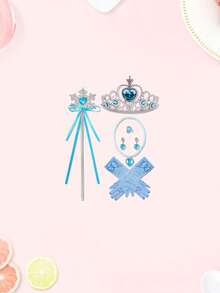 4-In-1 Birthday Party Accessories Set: Ice Princess Crown Headband, Magic Wand, Bowknot , Necklace, Ring, Earrings - Multicolor - View 4