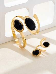 2pcs/Set New European & American Geometric Ring & Bracelet Set, Minimalist Elegant Fashion Bangle Rings Jewelry Suit For Wedding, Party