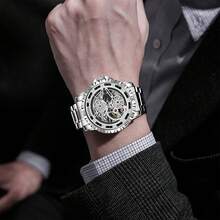 Men's Fully Automatic Mechanical Watch, Luxury Sports Stainless Steel Hollow Out Mechanical, You Men's Watch, Fashionable Clock