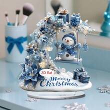 1/3/6 件圣诞蓝色雪人桌面装饰趣味多功能 2D 亚克力牌匾家居宿舍办公室桌面装饰冬季派对聚会礼物 - 彩色 - 查看 5