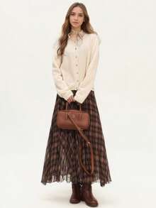 Falda A-Line de cintura alta, elegante y casual, con malla a cuadros retro para mujer