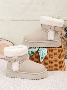 Knöchelhohe Stiefel, neue Winterstiefel mit Gürtelschnalle, dicker Sohle, warmes Futter für Frauen