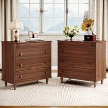 31.5" Oversized Nightstand With 3 Drawers, Farmhouse Bedside Table With Mental Handles For Bedroom And Home, Brown - 棕色 - 查看 5