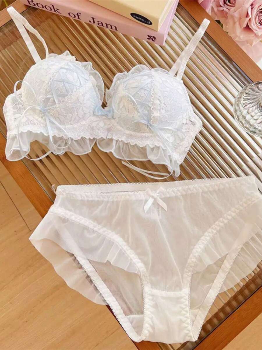 Women's Underwear Set, Girl's Lace Embroidered Underwear Set, Princess Style Underwear Set - Màu xanh nhạt - Xem 1