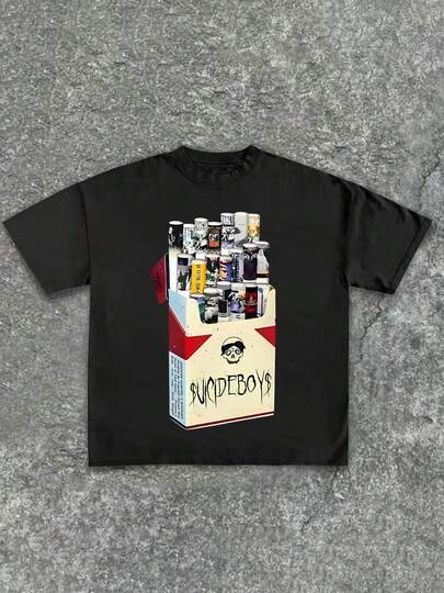 Uicideboy Cigarette Pack Graphic T Shirt, Graphic Tees, Summer Round Neck Short Men's T Shirt,Pure 220 Grams Cotton Sleeved T-Shirts, Halloween