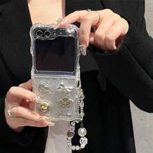 TLL  For Samsung Galaxy Z Flip 7 FE Z Flip 6 Case3D Cute Heart Bow Pattern Light Luxury Clear Shiny Aluminum Foil Protective Cover With Jeweled Diamond Bracelet For Galaxy Z Flip 6 Case Woman2574 - 無色 - 查看 2