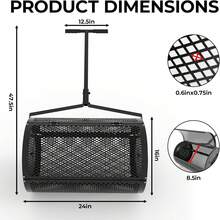 24-Inch Lawn And Garden Spreader Efficient Compost, Mulch, And Soil Applicator Perfect For Quick Top Dressing And Garden Care  24 Inch Garden Spreader Heavy-Duty Compost, Mulch, And Peat Moss Spreader Durable Lawn & Garden Top Dressing Tool Metal Mesh Basket For Even Distribution