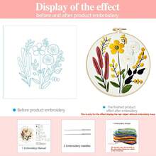 Sunflower & Bee Embroidery Kit For Beginners, Includes 11CT Printed Fabric Pattern, Full Tool Set, And DIY Craft Instructions