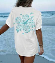 Women's Teens Oversized Graphic Tee Shirts Y2k Short Sleeve Floral Aesthetic Tshirt Top Summer Cute Preppy Clothes-For Women, Holiday, Vacation - 查看 5