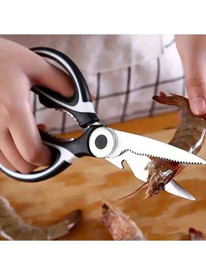 2pcs/Set Stainless Steel Curved Kitchen Scissors, Serrated Blades, Bone Cutter, Suitable For Cutting Chicken, Fish, Baby Food Preparation, Ideal For Home Kitchen, Daily Food Processing, Holiday Cooking, Winter Stew Ingredients