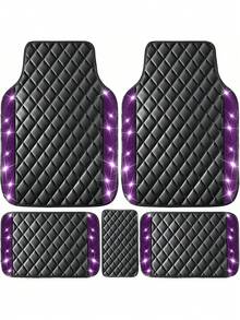 2件/3件/5件套亮面汽车脚垫 - 菱形绗缝皮革材质 | 防滑脚跟垫，防水 | 通用型，适用于轿车、SUV、卡车、轿车 | 女性及女孩的理想之选 - 款式A - 查看 14