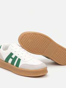 Thick Sole Sneakers With Contrasting Stitching - Olive Green - View 6