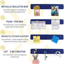 8 件毛毡公告板条，自粘式钉板条无框墙壁备忘条，带 35 个图钉，适用于办公室教室家庭展示留言板 - 彩色 - 查看 10