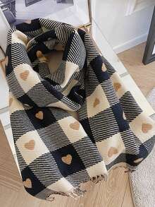 1pc Women Retro Elegant Plaid Thick Faux Cashmere Scarf, Warm & Windproof, Tasseled Shawl Wrap Suitable For Any Occasion For Dress - Brown - View 12