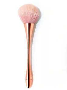 1 pieza Cepillo suave con forma de uña para quitar el polvo con un color holográfico aurora, cepillo de contorno de mango largo para rubor, cerdas suaves adecuado para polvos sueltos o compactos, brocha de maquillaje de fibra de bronce