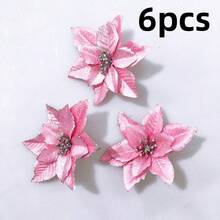 12Pcs Glitter Poinsettia Christmas Tree Ornament - Artificial Flowers Versatile Red, Silvery & Golden Fake Flowers Decorations For Wedding Christmas Xmas Tree Wreaths Decor, Holiday Parties & Home Decor Christmas Decorations Room Decor
